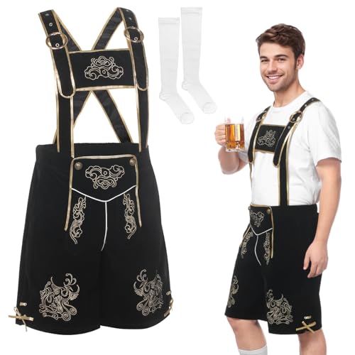 SERTAS Lederhose, Oktoberfest-Outfit, bayerisches besticktes Kostüm, Oktoberfest-Outfit für Herren, bayerisches Kostüm (Schwarz, XXL) von SERTAS