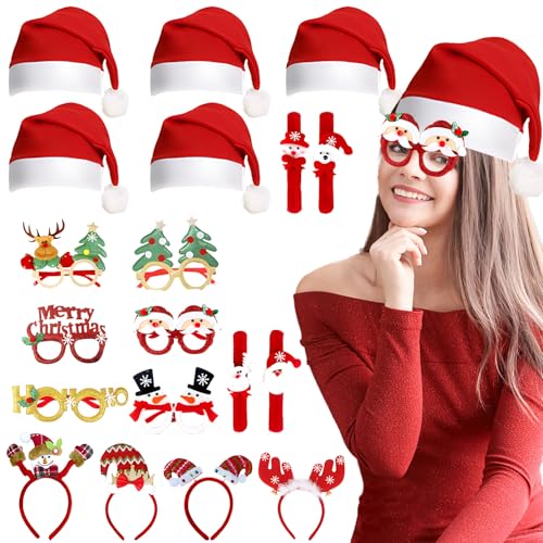 SERTAS Weihnachts Accessoires,Fotobox Accessoires Weihnachten,Weihnachtsbrillen Weihnachtsmützen Weihnachts Haarreif Weihnachts Haarschmuck für Gastgeschenke Weihnachten (Rot 4) (Rot 2) von SERTAS