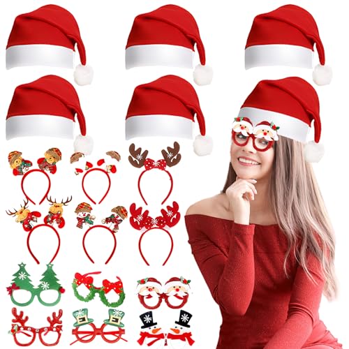 SERTAS Weihnachts Accessoires,Fotobox Accessoires Weihnachten,Weihnachtsbrillen Weihnachtsmützen Weihnachts Haarreif Weihnachts Haarschmuck für Gastgeschenke Weihnachten (Rot 4) (Rot 3) von SERTAS