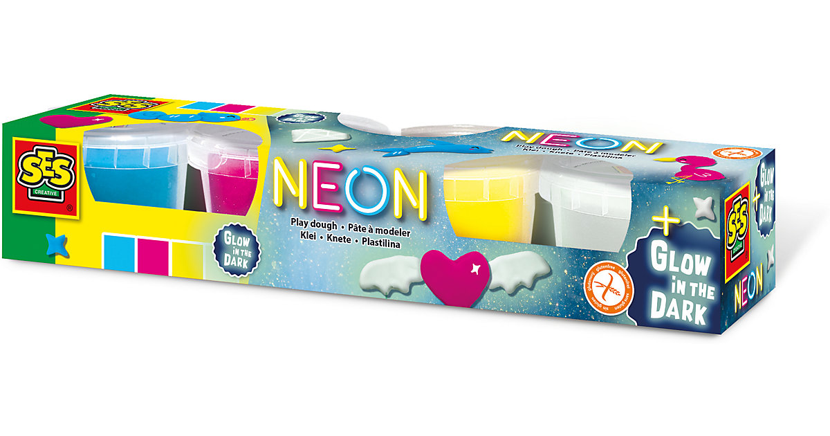Neon und Glow in the dark-Knete 4 x 90g von SES Creative