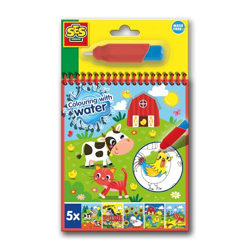 SES Creative 00132 Wasser-Malbuch Bauernhof - Mit wiederverwendbarem Wasserstift - Klecksfrei Malen - Wiederverwendbare Seiten - Für Kinder Ab 3 Jahren von SES Creative