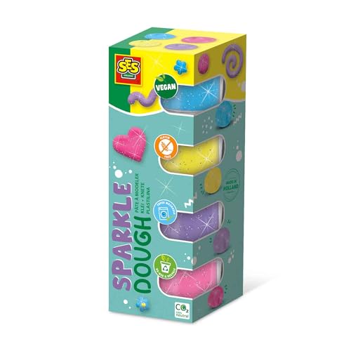 SES Creative 00515 - Feel good Knete Sparkle (4x90gr), Vegan, Glutenfrei für Kinder ab 1 Jahr von SES Creative