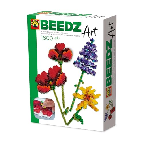 SES Creative 06025 Beedz Art Mini-Blumenstrauß - Gestalte 3D-Blumen mit Tape und Bügelperlen - Inklusive Steckplatte und 1600 Perlen - Mosaik Bastelset für Erwachsene von SES Creative