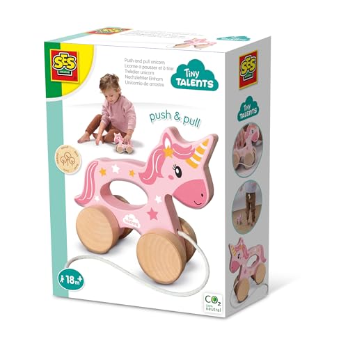 SES Creative 13137 Nachziehtier Einhorn 2 in 1 aus Holz, Diverse Farben von SES Creative