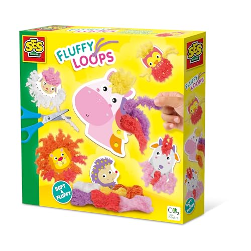 SES Creative 14010 - Fluffy Loops - Tiere aus flauschigem Garn, Eigene Flauschige Tiere erstellen, Einfache Technik, für kleine Kinder, Diverse Farben von SES Creative