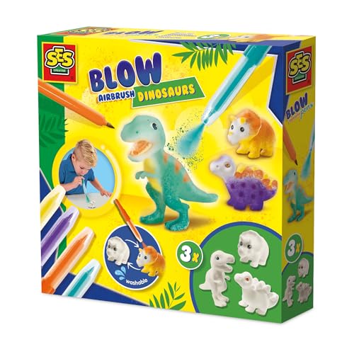 SES Creative 14295 Luftdruckstifte - Dinosaurier - Kreatives Bastelset für Kinder ab 5 Jahren - Verziere Dinosaurierfiguren mit Luftdruckstiften - Wiederverwendbar und waschbar von SES Creative
