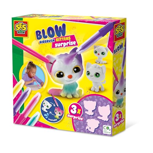 SES Creative 14334 Blow Airbrush Pens-Kätzchen Surprise 3X, Diverse Farben von SES Creative