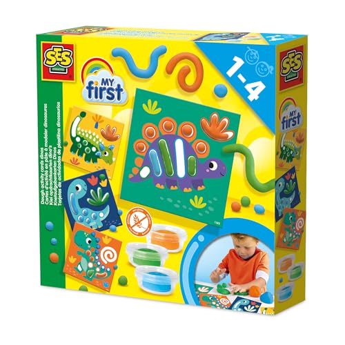 SES Creative 14409 My-First Knete mit Aufgabenkarten - Rolle, Knete und Forme die Knete für Dinoformen - Inklusive Wiederverwendbare Karten - Für Kinder Ab 1 Jahr von SES Creative