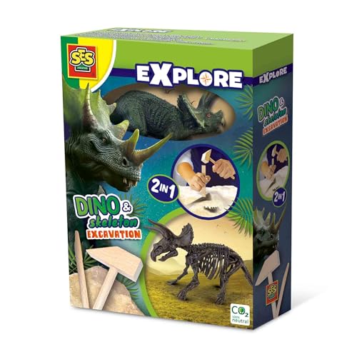SES Creative 25093 Dino und Skelette ausgraben 2 in 1 - Triceratops - Lehrreiches Ausgrabungsspielzeug für Kinder von SES Creative
