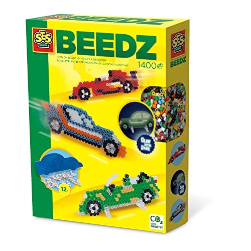 SES Creative | Auto-Bügelperlen-Set | Manuelle Aktivität für Kinder ab 5 Jahren | 1400 Perlen + Autoschild | Enthaltenes Zubehör | Kreatives Jungenspielzeug | Geschenkidee Basteln von SES Creative