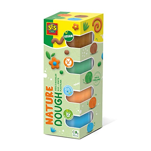 SES Creative | Feel Good Nature Modelliermasse | 4 Gläser à 90 g | Glutenfrei und vegan | Trocknet nicht aus | Kreative und spielerische Aktivität | Natürliche Farbe | Ab 1 Jahr von SES Creative