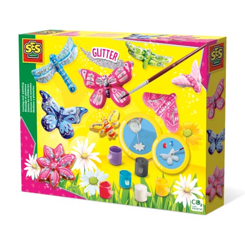 SES Creative | Gipsmodellierset Glitzerschmetterlinge | Große Form + Farbe und Glitzer | Gips schnell trocknend | Kreative Aktivität für Kinder | Leicht zu reinigen | Geschenkidee Ab 5 Jahren von SES Creative