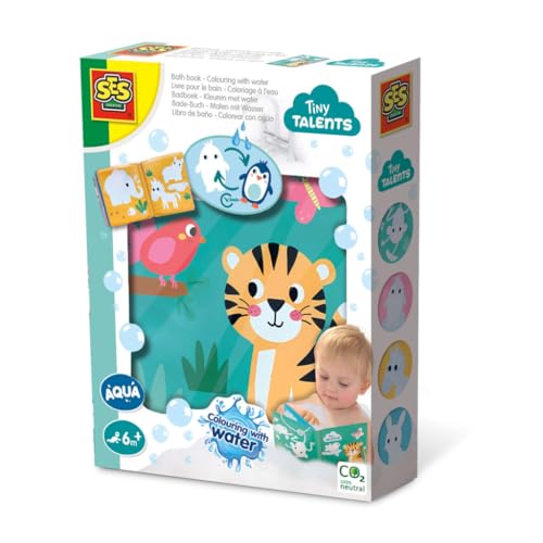 SES Creative | Tiny Talents | Magisches Badebuch für Babys | Wasser Malbuch mit 8 Seiten | Wiederverwendbar & PVC-frei | Buch für die Badewanne | Geschenkidee ab 6 Monate | CO2 Neutral von SES Creative