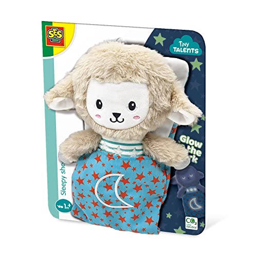 SES Creative Tiny Talents | Sleepy Schaf Glow in the Dark Kuscheltier mit Schlafsack | Ab 0 Monaten | Leuchtendes Nachtlicht Kuscheltier für Einschlafrituale | Weich & Beruhigend | Made in Holland von SES Creative
