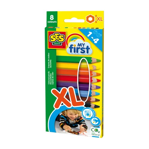 SES Creative 14416 - My first - Farbstifte, 8 schöne helle Farben, Ergonomische Griffe, Starker Druckpunkt, Für Kinder von 1-4 Jahren von SES creative