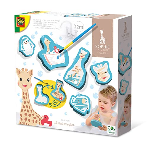 SES Creative | Sophie die Giraffe Magisches Badewannenspielzeug | 6 wiederverwendbare Schaumstofffiguren | Magisches Badewannenmalen mit Pinsel | Fleckenfreie Wasserfarben | Ab 1 Jahr von SES Creative