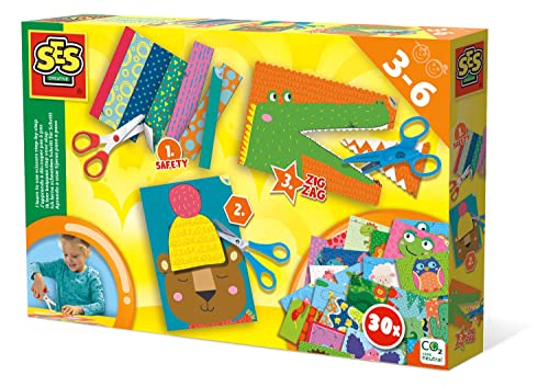 SES Creative | Ich lerne schneiden Schritt für Schritt | Schneideset Kinder ab 3 Jahre | 30 Karten + 3 Scheren | Motorikspiel Vorschule | Lernspiel Schneiden | Geschenkidee Bastelset Kinder von SES Creative