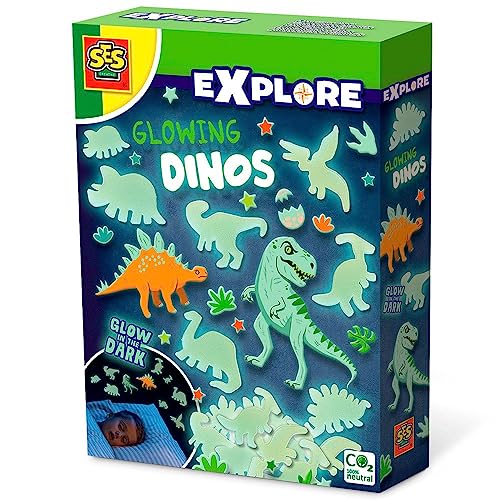 SES Creative 25127 - Leuchtende Dinos, 6 große Dinosaurier, 18 kleine Dinosaurier, selbstklebende Schlafzimmerdeko für Kinder, Mittel von SES Creative