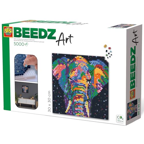 SES Creative Beedz Art - Elefanten-Fantasie Bügelperlen Set – 5000 Perlen, 4 Stecktafeln, Kreativset für Kinder ab 12 Jahren von SES Creative