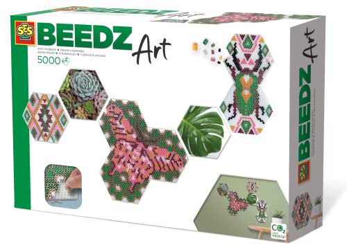 SES Creative Beedz Art - Hex Tiles Botanisch Bügelperlen Set – 5000 Perlen, 3 Sechseckige Stiftplatten, Naturinspiriertes Kunstprojekt, Für Kinder ab 12 Jahren von SES Creative