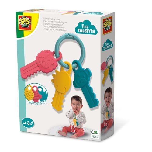 SES Creative | Sensorische Schlüssel für Babys ab 3 Monaten | 3 Schlüssel für bunte Tiere mit unterschiedlichen Texturen | Motorik & Sensorik | Leicht zu reinigen | Babyspielzeug Geschenk zur Geburt von SES Creative