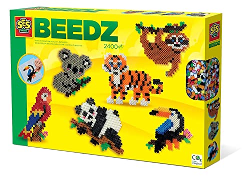SES Creative 06303 Bügelperlen-Set Dschungeltiere, 2400 Perlen für kreative Tiermotive, Verschiedene Farben von SES Creative