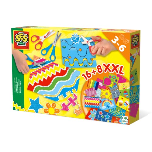 SES Creative | Schneideset für Kinder – Ich lerne Schneiden XXL | Mit Sicherheitsschere & Metallschere | 24 Schneideblätter | Fördert Feinmotorik | Kreatives Bastelspielzeug ab 3 Jahren | Geschenkidee von SES Creative
