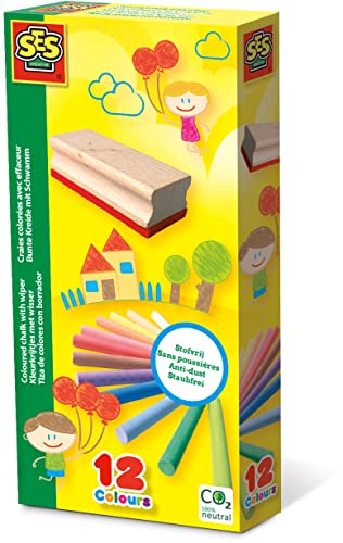 SES Creative | 12er Set Farbkreiden mit Radiergummi | Kreative Kinderspiele | 12 verschiedene Farben | Fördert die Vorstellungskraft | Staubfreie Kreiden | Nachhaltig | für Kinder ab 2 Jahren von SES Creative