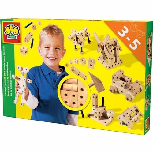 SES creative 00945 SES Holzkonstruktionsset Jungen Kinder-Bastelkit, Mehrfarbig, Medium von SES Creative