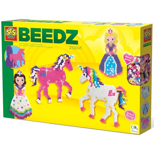 SES Creative | Bügelperlen-Set Einhorn und Prinzessin | Manuelle Aktivität Mädchen 5+ Jahre | Schild Prinzessin + Pferd | Kreatives Kinderspielzeug | Feenhafte Geschenkidee zum Basteln von SES Creative