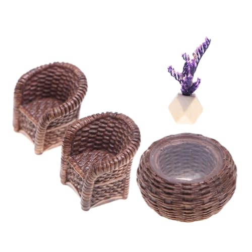 SEWACC 1 Satz Miniature Rattan und Stühle Handgemachte Puppenhaus Möbel Realistische Rattan Esszimmermöbel für Spiel und Rollenspiel von SEWACC