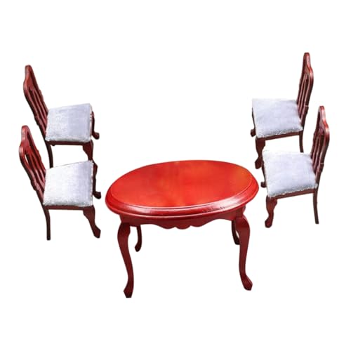 SEWACC Elegante Europäische Miniatur Esszimmer Set Holz Tisch Stühle Mini Möbel Für Puppenhaus Kompakte von SEWACC
