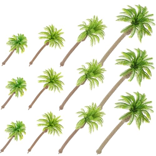 SEWACC 12 Stück Teiliges Miniatur Kokospalmen Modell aus Leichtem Kunststoff Realistische Mini Bäume für Sandtisch Diorama Landschaftsmodellbau und DIY Gartendekoration Höhe von SEWACC