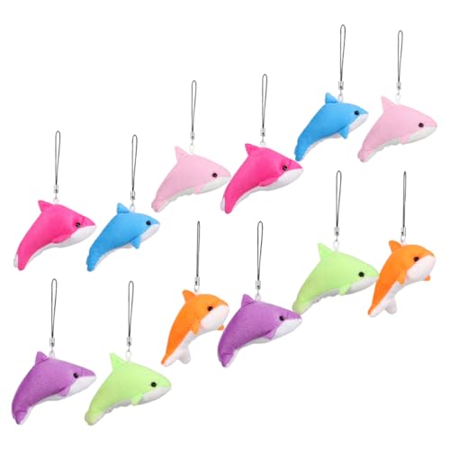 SEWACC 12 Stück Teiliges Plüsch Schlüsselanhänger Delfin Niedliche Stofftier Anhänger Rosa Orange Grün und Blau Weiche Baumwoll Figur als Taschen und Schlüsseldeko für Erwachsene von SEWACC