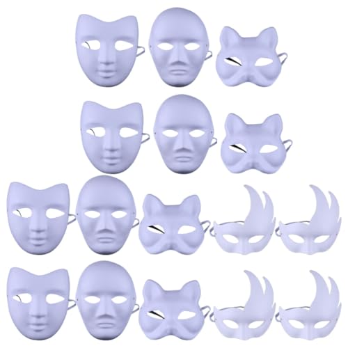 SEWACC 16 Stück Leere Masken Bemalbare Papiermasken Weiße Diy-Papiermasken Kostüm-Bastelmasken Für Maskerade Cosplay (Gemischter Stil) von SEWACC