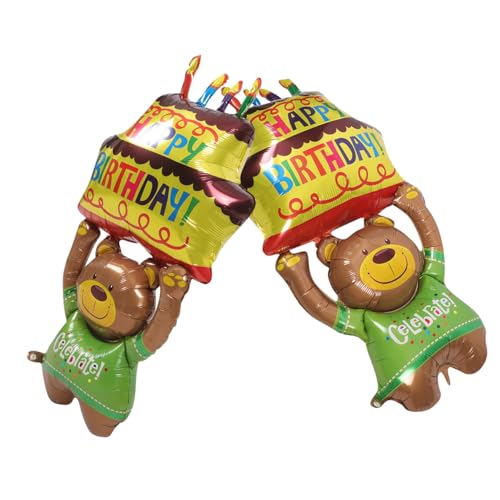 SEWACC 2 Stück Bär Folienballons mit Kuchen Niedliche Tier Party Dekoration Geburtstagsballons für Langlebige und Flexible Luftballons für Fröhliche Feierlichkeiten von SEWACC