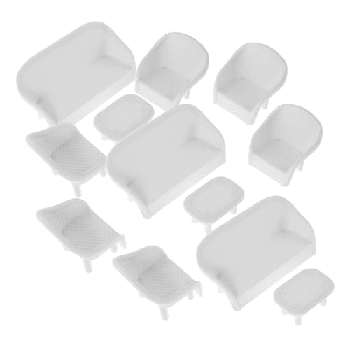 SEWACC 3 Sätze Miniature Dollhouse Furniture Robuste Plastiktische Sofas und Stühle für Rollenspiel Geeignet für Sandtische und Miniaturwelten Teile von SEWACC