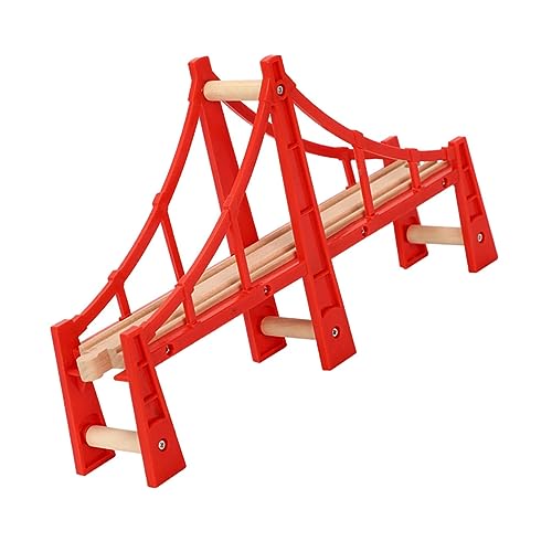 SEWACC 3 Stück Holz Brücke Set Erhöhte Rote Eisenbahnbrücke Kompatibel mit Holzeisenbahn Zügen DIY Modell Überführung Erweiterung für Schienensystem von SEWACC