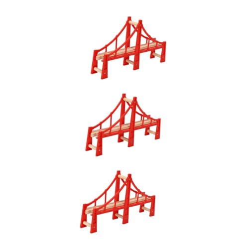 SEWACC 3 Stück Holzeisenbahn Brücke Set Rotes DIY Gleis Zubehör Kompatibel mit Holzschienen für Geschenkidee für Jungen und Mädchen von SEWACC