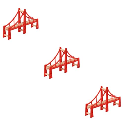 SEWACC 3 Stück Holzeisenbahn Brücke Zubehör Rot DIY Modell Kompatibel mit Holzeisenbahn Schienen Einfaches Bauen Erweiterbar für Eisenbahn Spielsets von SEWACC