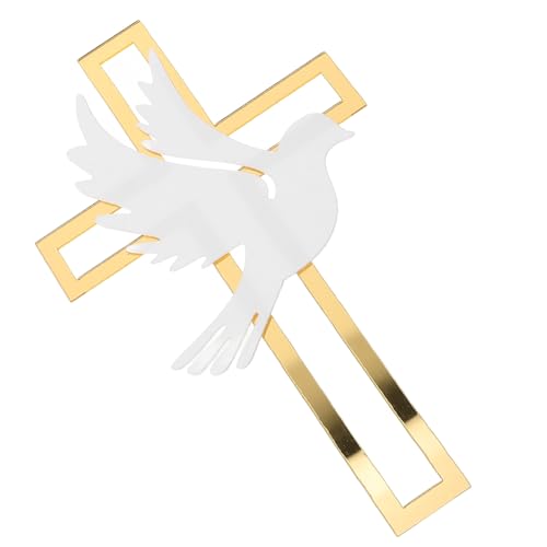 SEWACC 4 Stück Teiliges Acryl Kreuz Cake Topper Goldfarbene Friedens Taube Sichere Tortendeko für Taufe Kommunion Babyparty Vielseitig für Kuchen Desserts Geburtstag und Feierlichkeiten von SEWACC