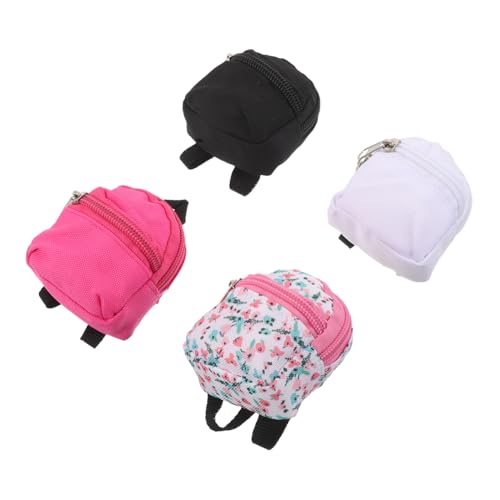 SEWACC 4 Stück Teiliges Puppenrucksack aus Polyester Miniatur Reißverschluss Rucksack für DIY Dekoration Leichte Schulranzen für Puppen Zubehör für Rollenspiele und Puppenhaus von SEWACC
