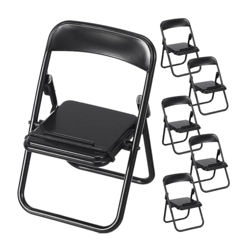 SEWACC 6 Stück Teiliges Miniatur Klappstuhl Handyhalter aus Robustem Material Faltbarer Stuhl in Schwarz Realistische Miniatur Dekoration für Puppenstuben und von SEWACC