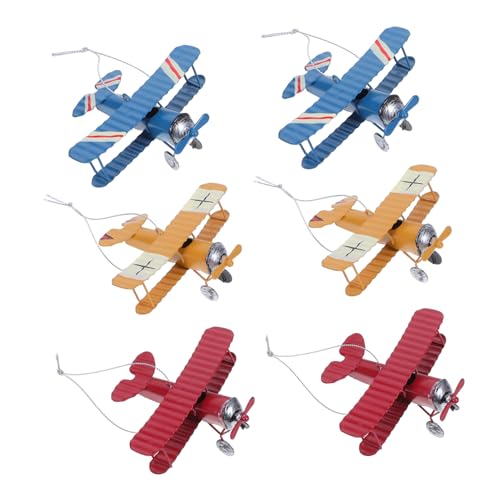 SEWACC 6 Stück Teiliges Retro Flugzeug Modell aus Robustem Eisen Detailreiche Vintage Doppeldecker Flugzeug Figuren Dekoratives Sammlerstück und Stilvolle Büro Wohnraumdekoration von SEWACC