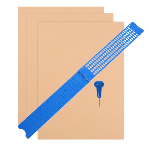 SEWACC Braille-Schreibtafel Und Stylus-Set 4 Zeilen 28 Zellen Braille-Schreibtafel Mit 1 Stylus Und 3 Stück Bastelpapier Für Jalousien Blau von SEWACC