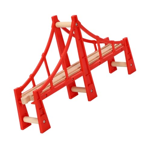 SEWACC Holzschienen Set mit Roter Großer Brücke DIY Holzeisenbahn erweiterung Erhöhte Zugstrecke Kompatibel mit Anderen Eisenbahnspielzeugen Fördert Logisches Denken bei Kindern von SEWACC