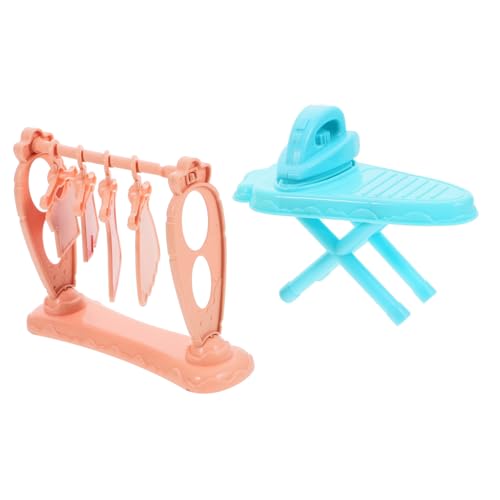 SEWACC Kleiner Bügeleisen Satz für Puppenhäuser Miniatur Bügelbrett Kleiderständer Sichere Materialien für Kleiner Haus Kreative Tischdekoration Spielzeug Zubehör für Puppenhaus von SEWACC