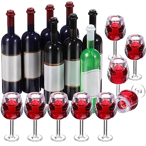 SEWACC Mini-Spielzeug-Weinglas-Set Mini-Weinflaschen für Gefälligkeiten Minispielzeug puppenhauszubehör Weinflaschen Set Rotweingläser Getränke Mini-Weingläser kleines Weinglas von SEWACC