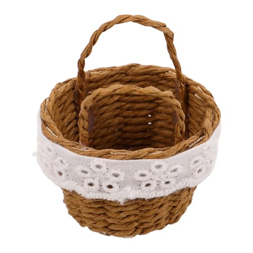 SEWACC Miniatur Handgefertigter Rattan-blumenkorb Handgeflochtenes Kleines Puppen-Accessoire Stabile Miniaturtasche für Puppenhaus-Dekorationen und Kreative Bastelprojekte von SEWACC