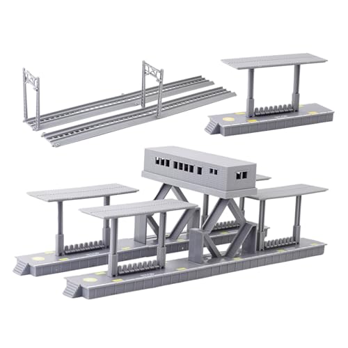 SEWACC Modellbahn Zubehör DIY Bahnhofsplattform mit Großem Unterstand Modellgleise und Realistische Bahnschilder für Sandtisch Landschaftsbau von SEWACC